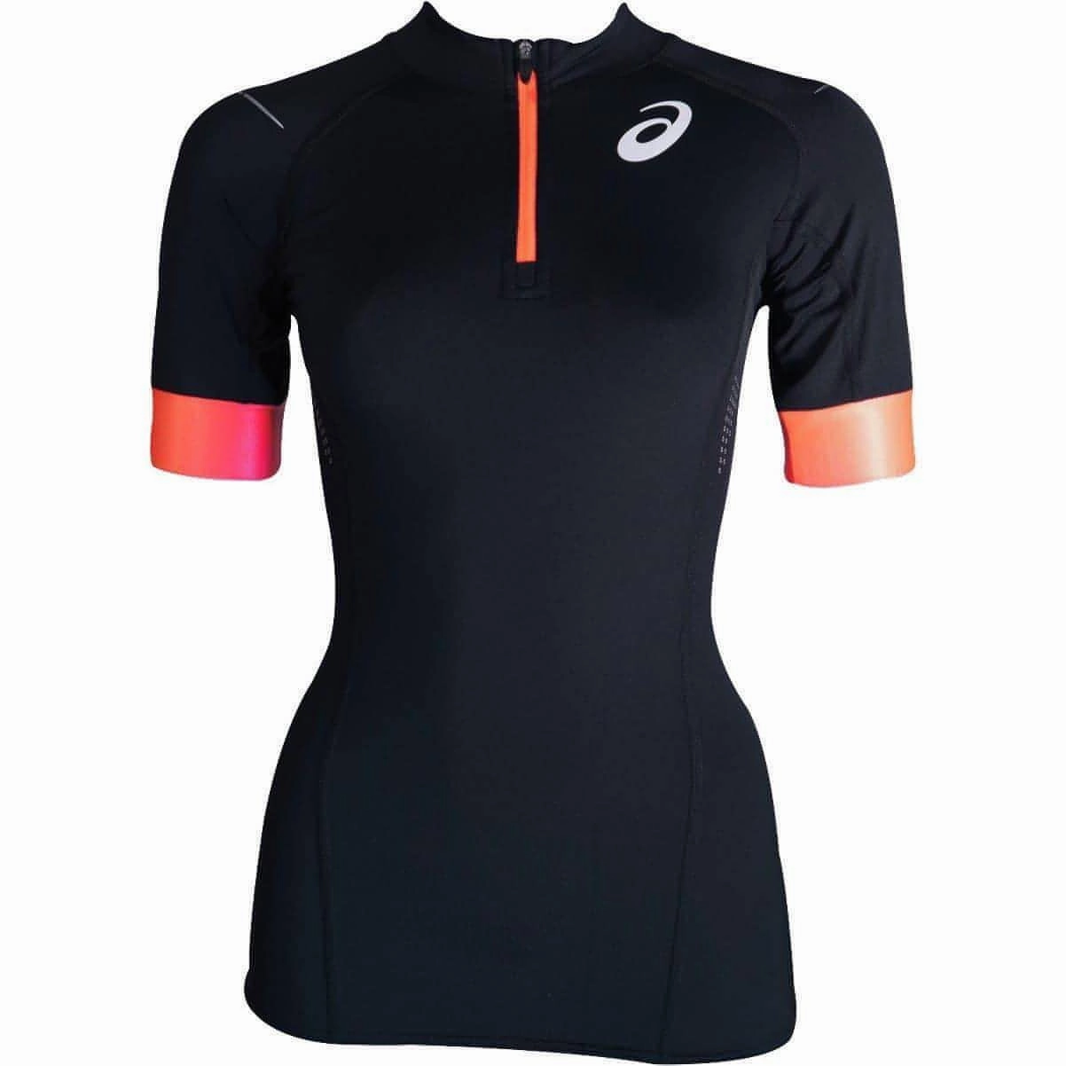 Asics Top Impact Half Zip Short Sleeve Womens Running Top - Black Layered Hem Detail
