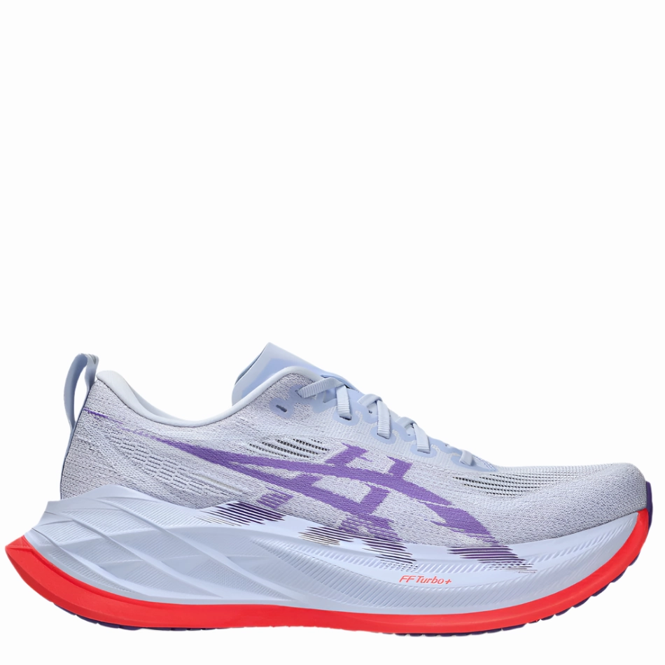 ASICS Unisex Superblast 2 Running Shoes in Blue Fade/Edo Purple AW25 running in a basketball court area shoes