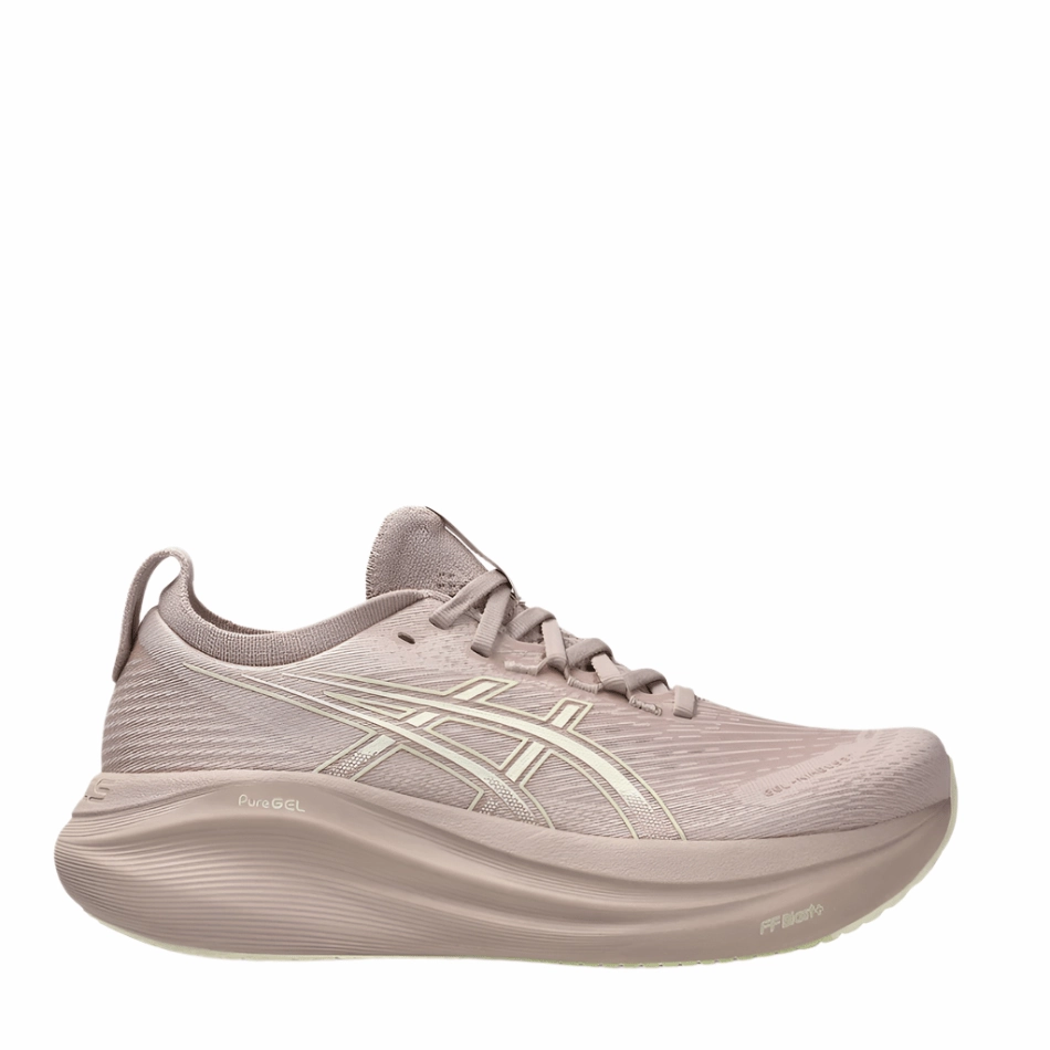 ASICS Women's GEL-NIMBUS 27 Running Shoes in Fawn/Birch AW25 balanced - life