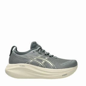 ASICS Women's GEL-NIMBUS 27 Running Shoes in Monument Blue/Whisper Green AW25 Elastic Band