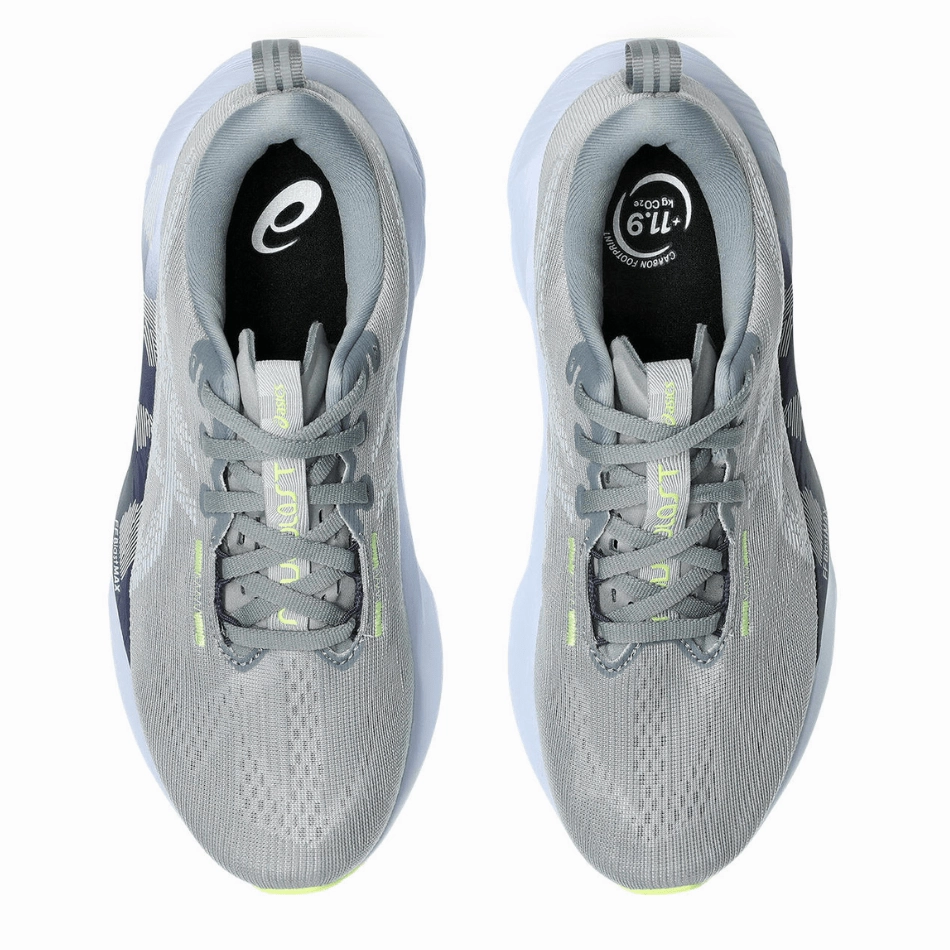 ASICS Women's NOVABLAST 5 Running Shoes in Gravel/Blue Fade AW25 Torsional Rigidity Enhancer