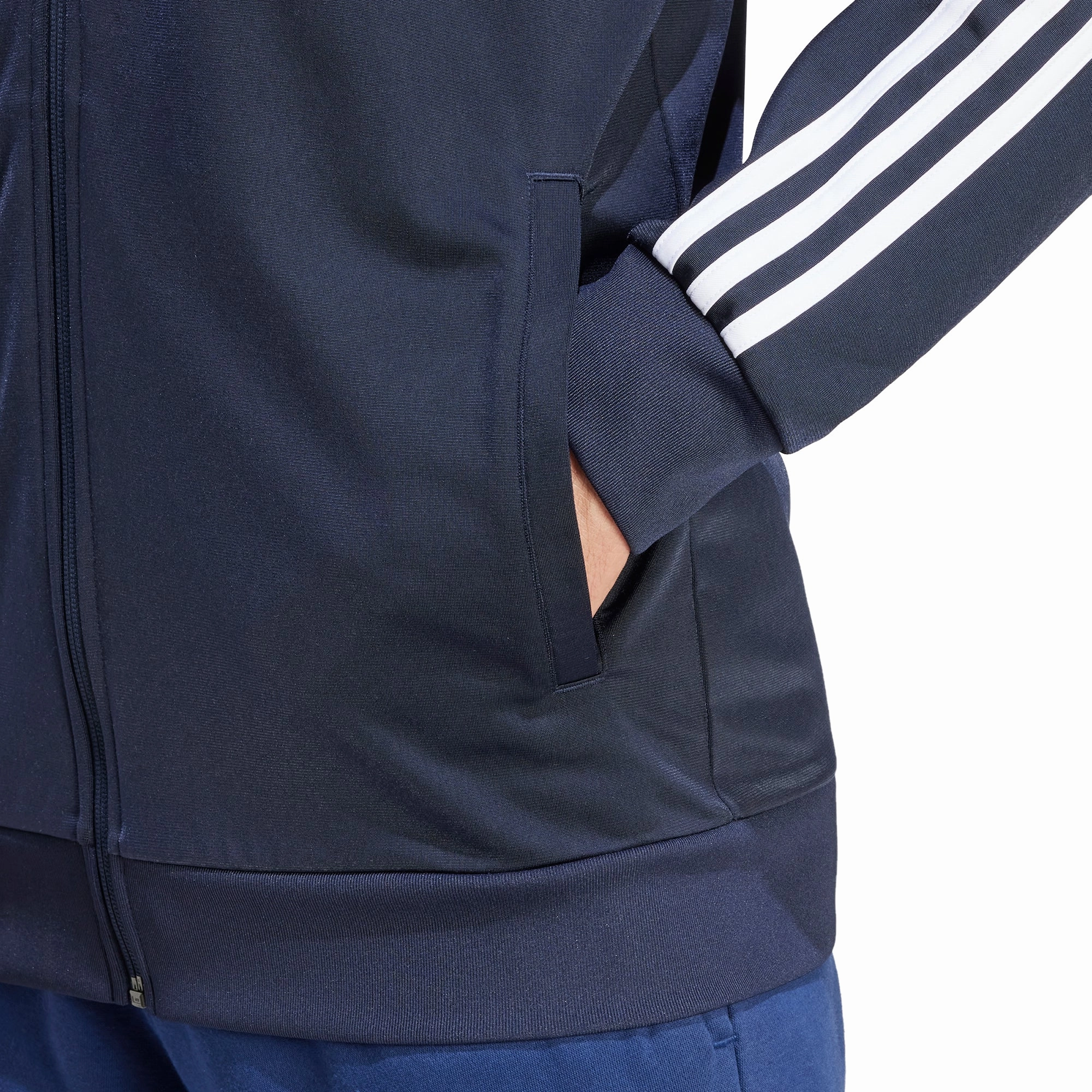 adidas Essentials Warm Up 3 Stripes Mens Track Jacket - Navy V-Neck Indication