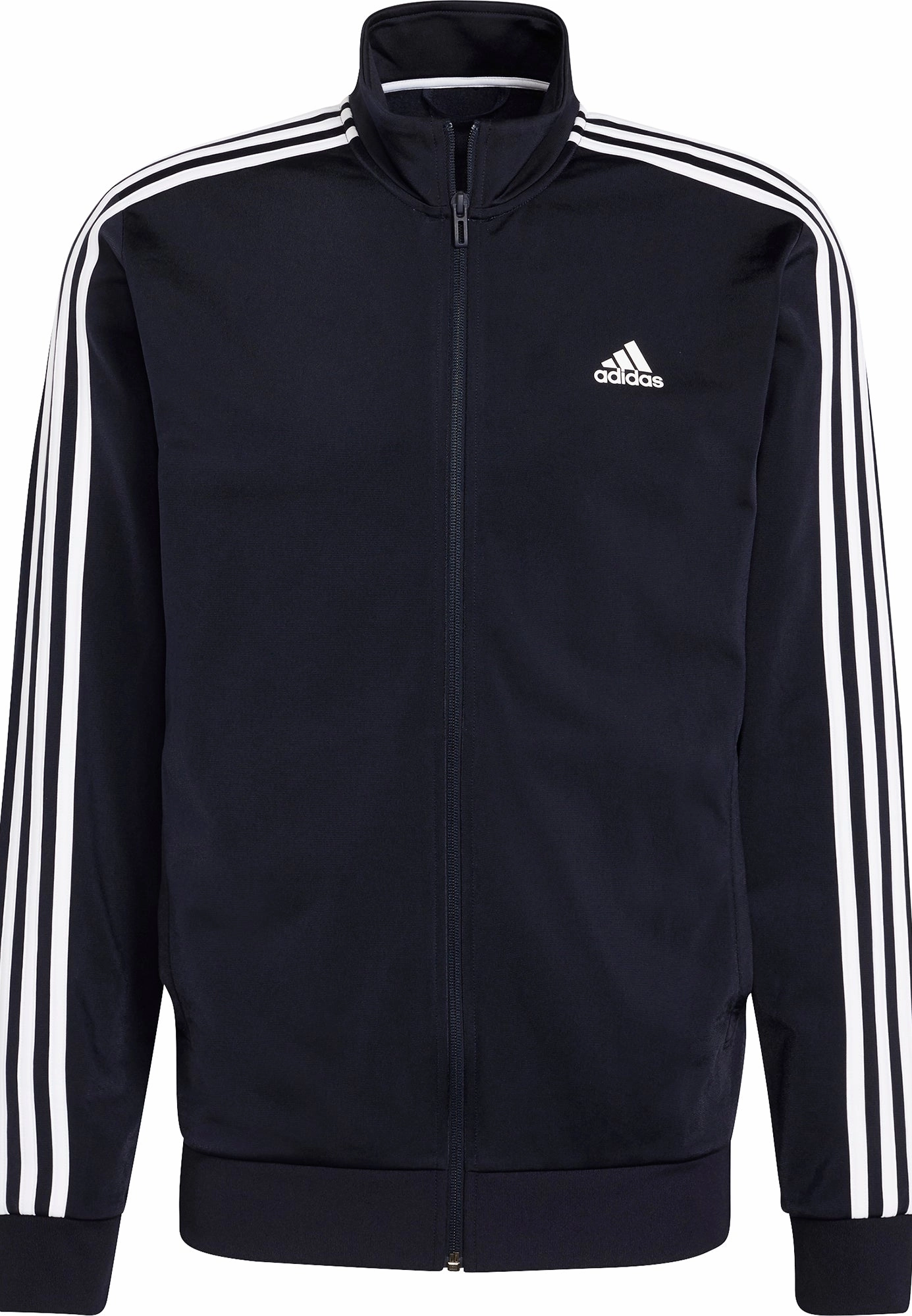 adidas Essentials Warm Up 3 Stripes Mens Track Jacket - Navy High Performance High Neck Protection