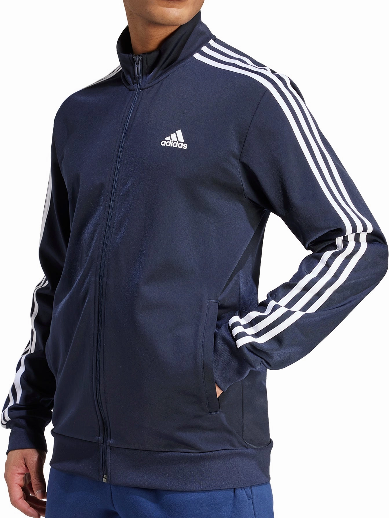 Outdoor Fit adidas Essentials Warm Up 3 Stripes Mens Track Jacket - Navy