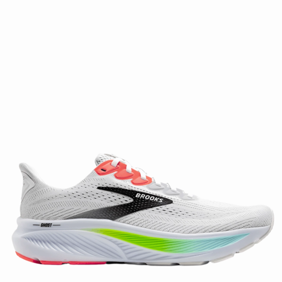 Brooks Men's Ghost 17 Running Shoes in White/Pink Clay/Gecko AW25 zero - drop shoes Heat Dissipation Tech