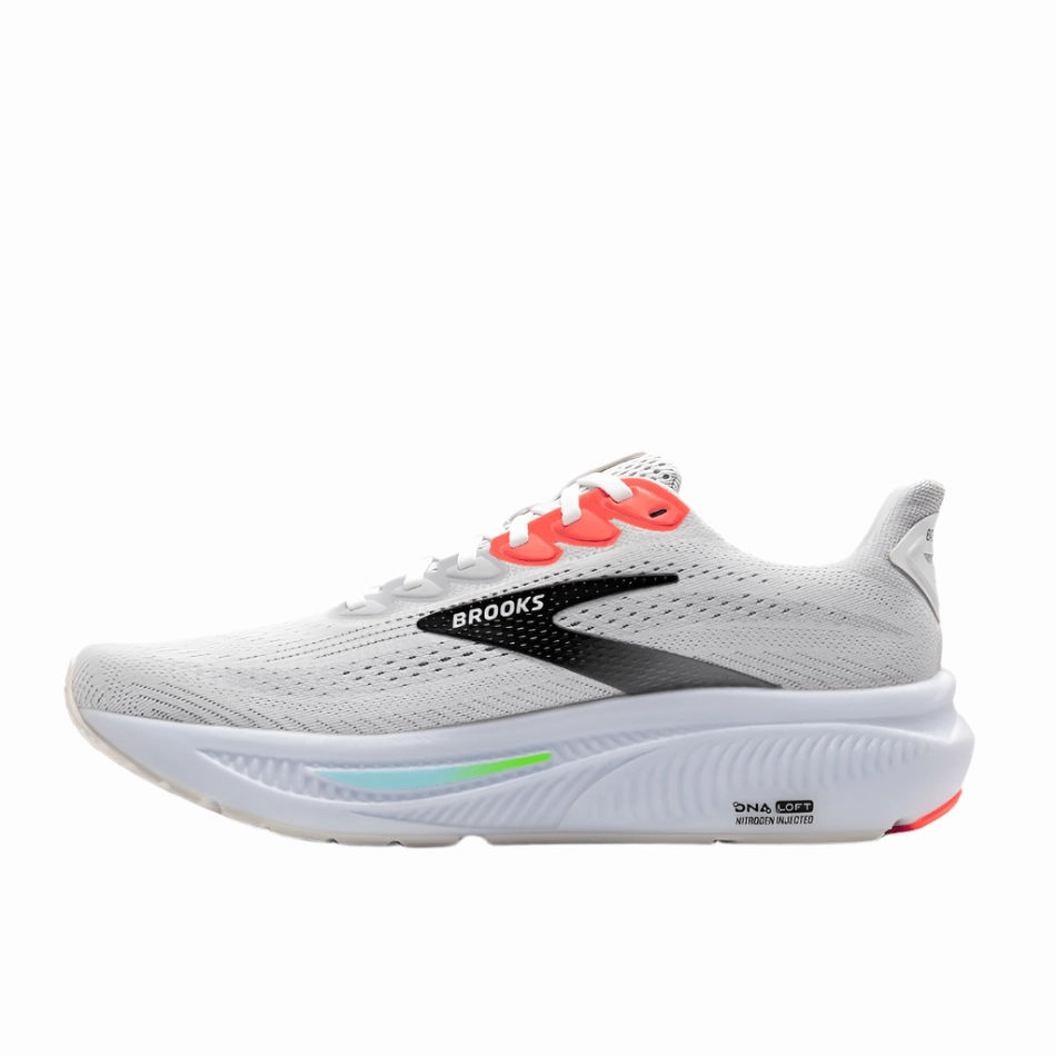 Brooks Men's Ghost 17 Running Shoes in White/Pink Clay/Gecko AW25 Strobel Last Construction