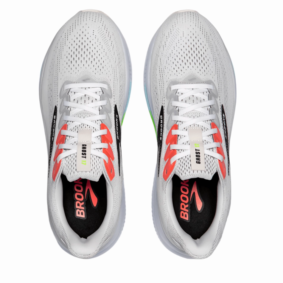 Brooks Men's Ghost 17 Running Shoes in White/Pink Clay/Gecko AW25 muted colors Premium Quality