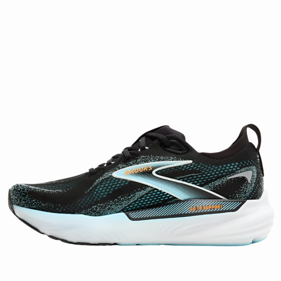 Anti Microbial Insole Brooks Men's Glycerin GTS 22 Running Shoes in Black/Atomizer/Blazing Orange AW25