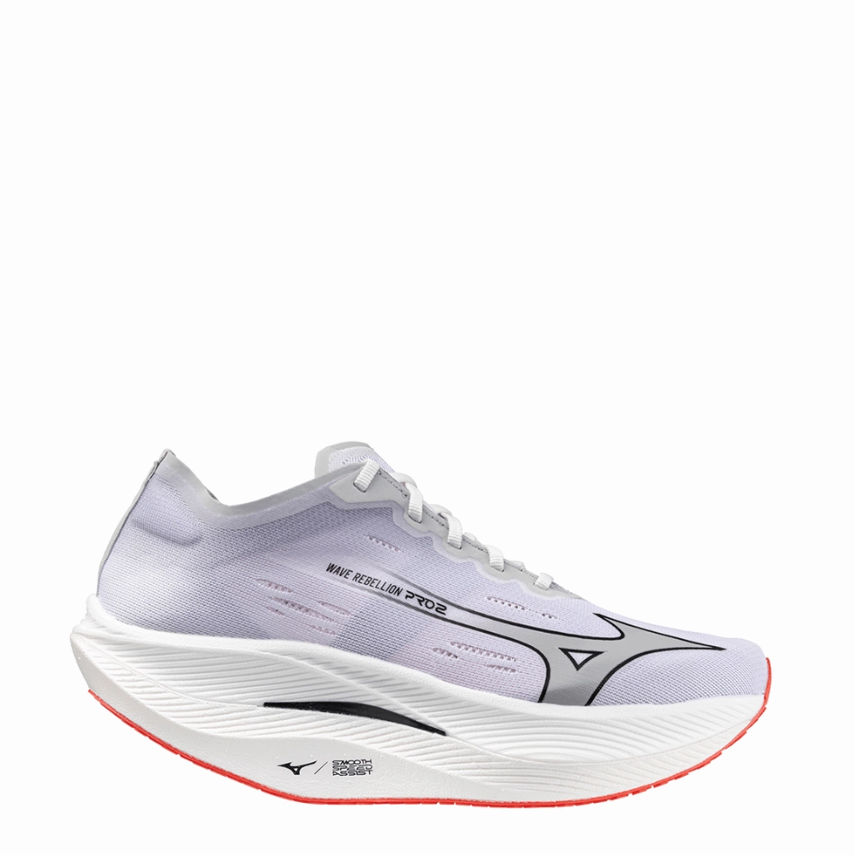 Thermal Regulating Mizuno Women's Wave Rebellion Pro 2 Running Shoes in White/Harbor Mist/Cayenne SS24
