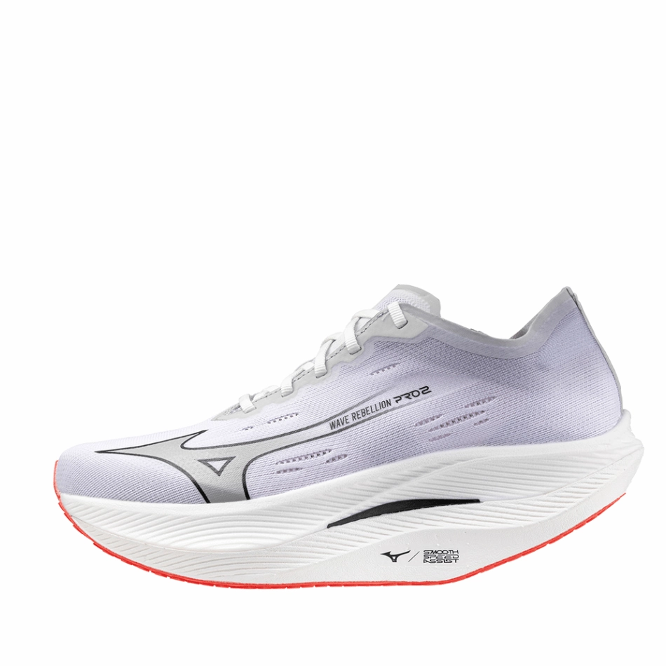 Performance Engineering Mizuno Women's Wave Rebellion Pro 2 Running Shoes in White/Harbor Mist/Cayenne SS24