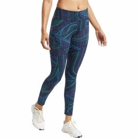 Reebok Lux Perform Mid Rise Womens Long Training Tights - Navy Quick Dry Technology