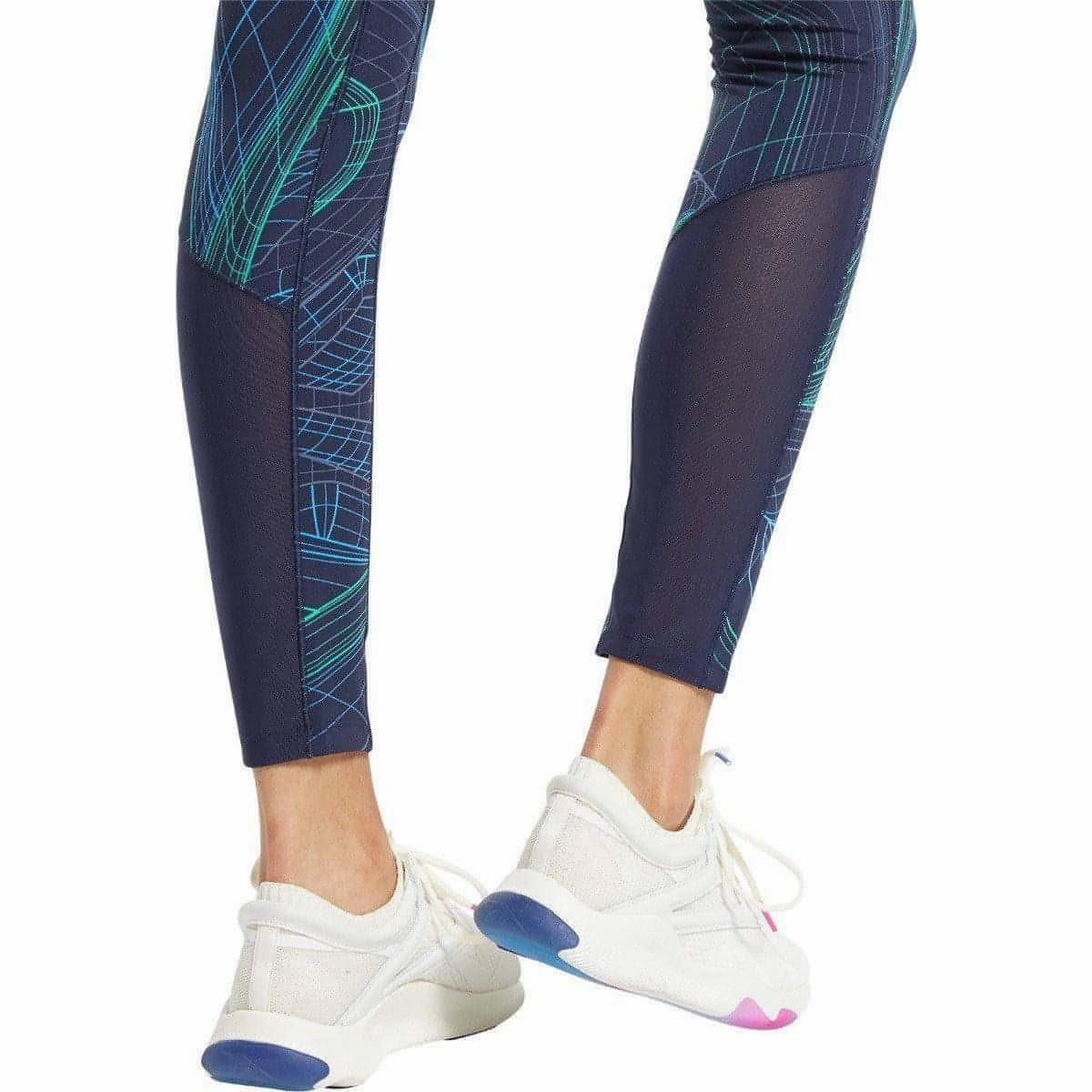 Power Move Reebok Lux Perform Mid Rise Womens Long Training Tights - Navy