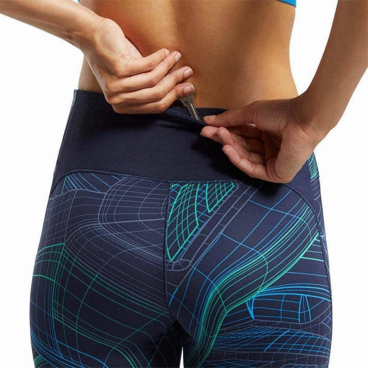 Reebok Lux Perform Mid Rise Womens Long Training Tights - Navy Daily Routine Budget Friendly Non Bunching