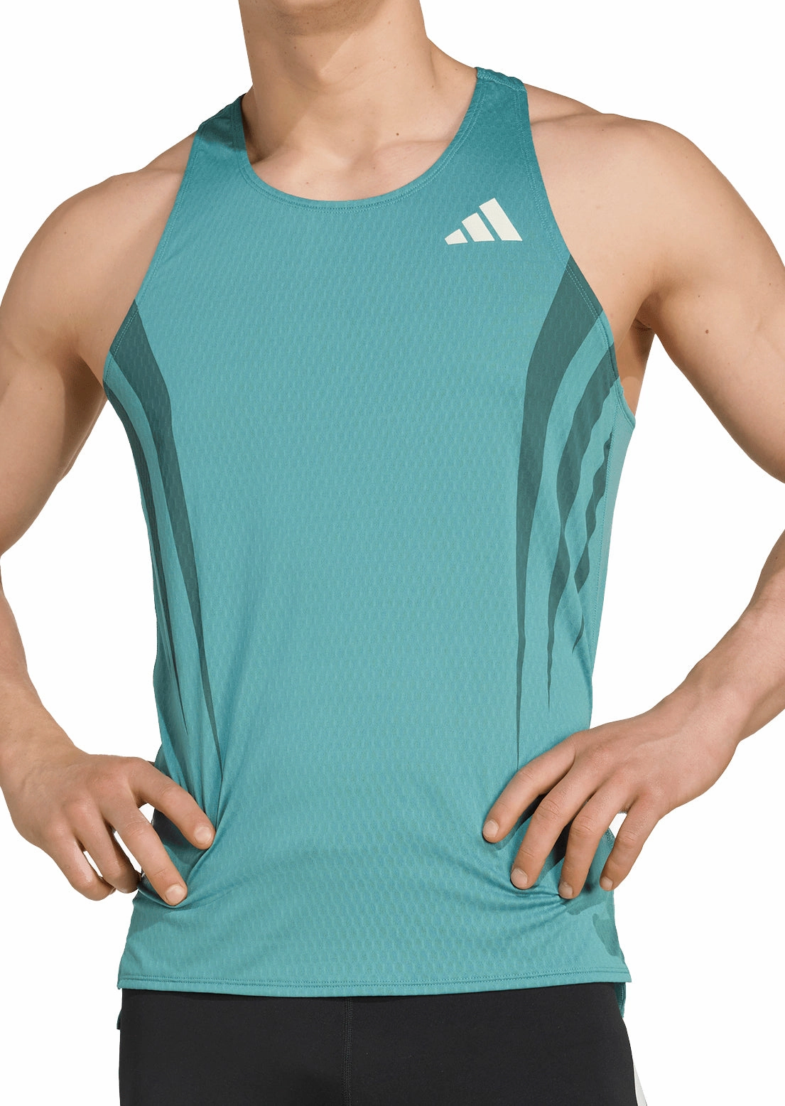 wide size stretchy clothing adidas Adizero Archive Mens Running Vest - Green