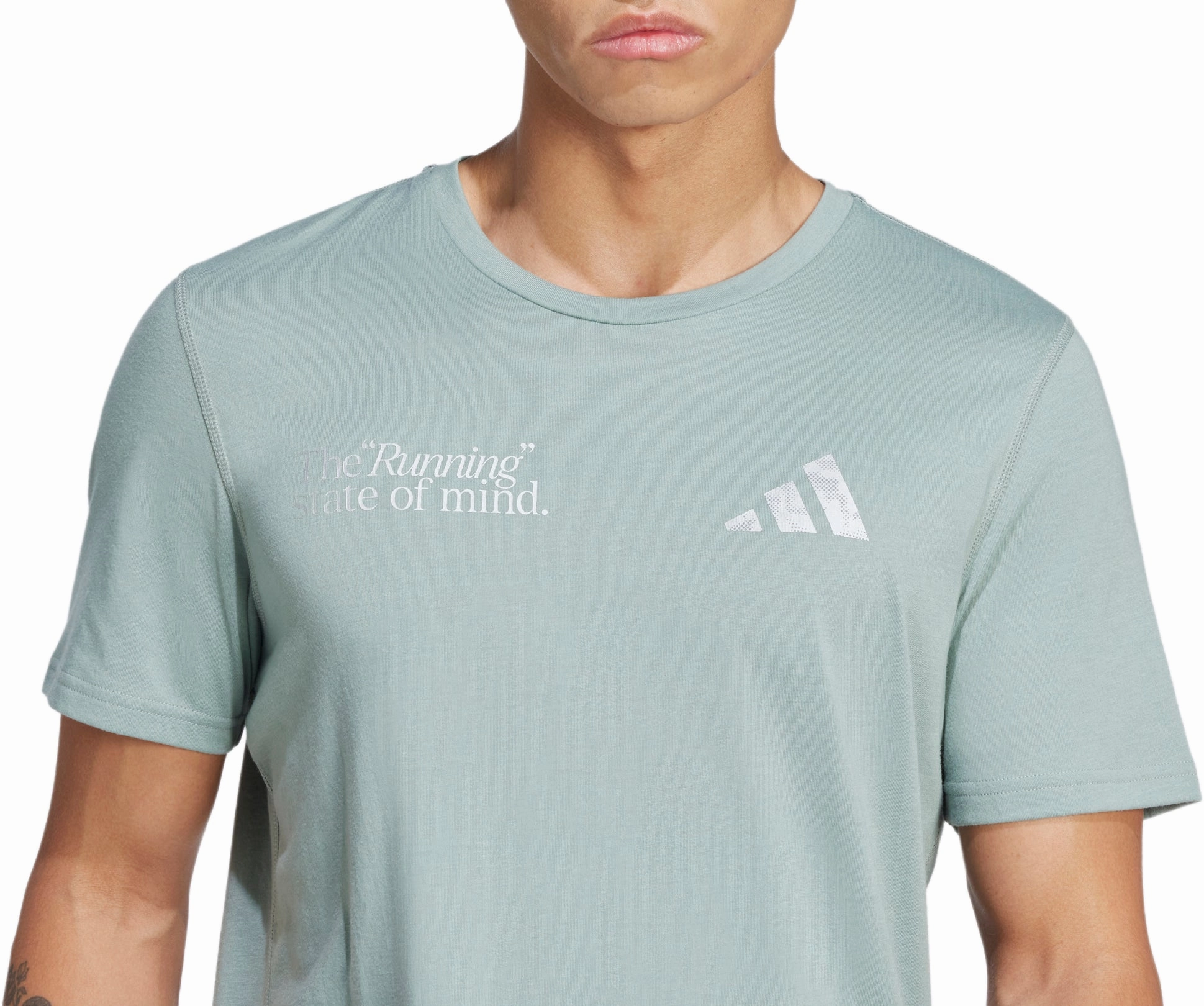 adidas Ultimate Metallic Graphic Short Sleeve Mens Running Top - Green Layered Collar Structure