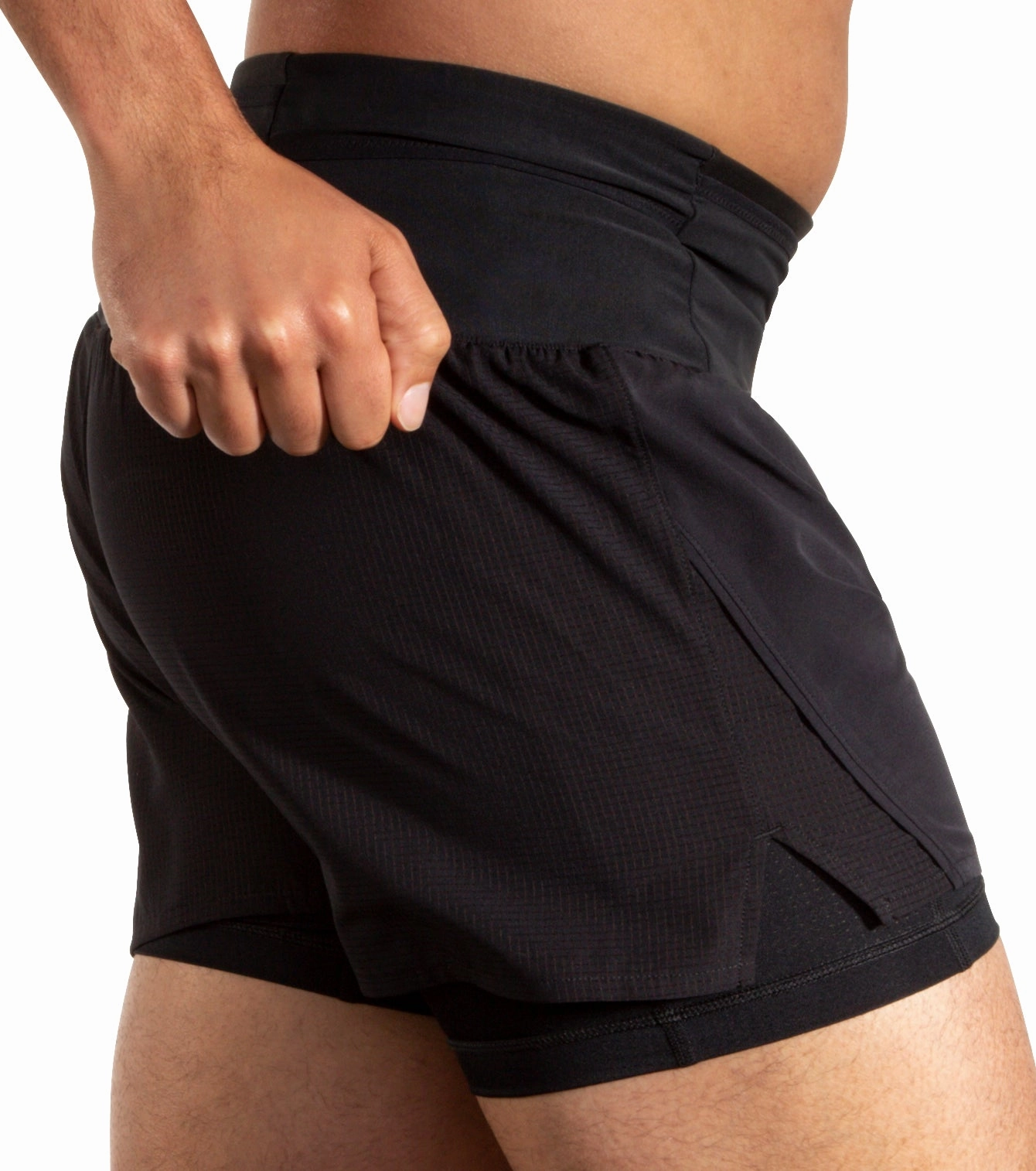 suede look TaglessLabeling Brooks 5 Inch High Point 2.0 2 In 1 Mens Running Shorts - Black