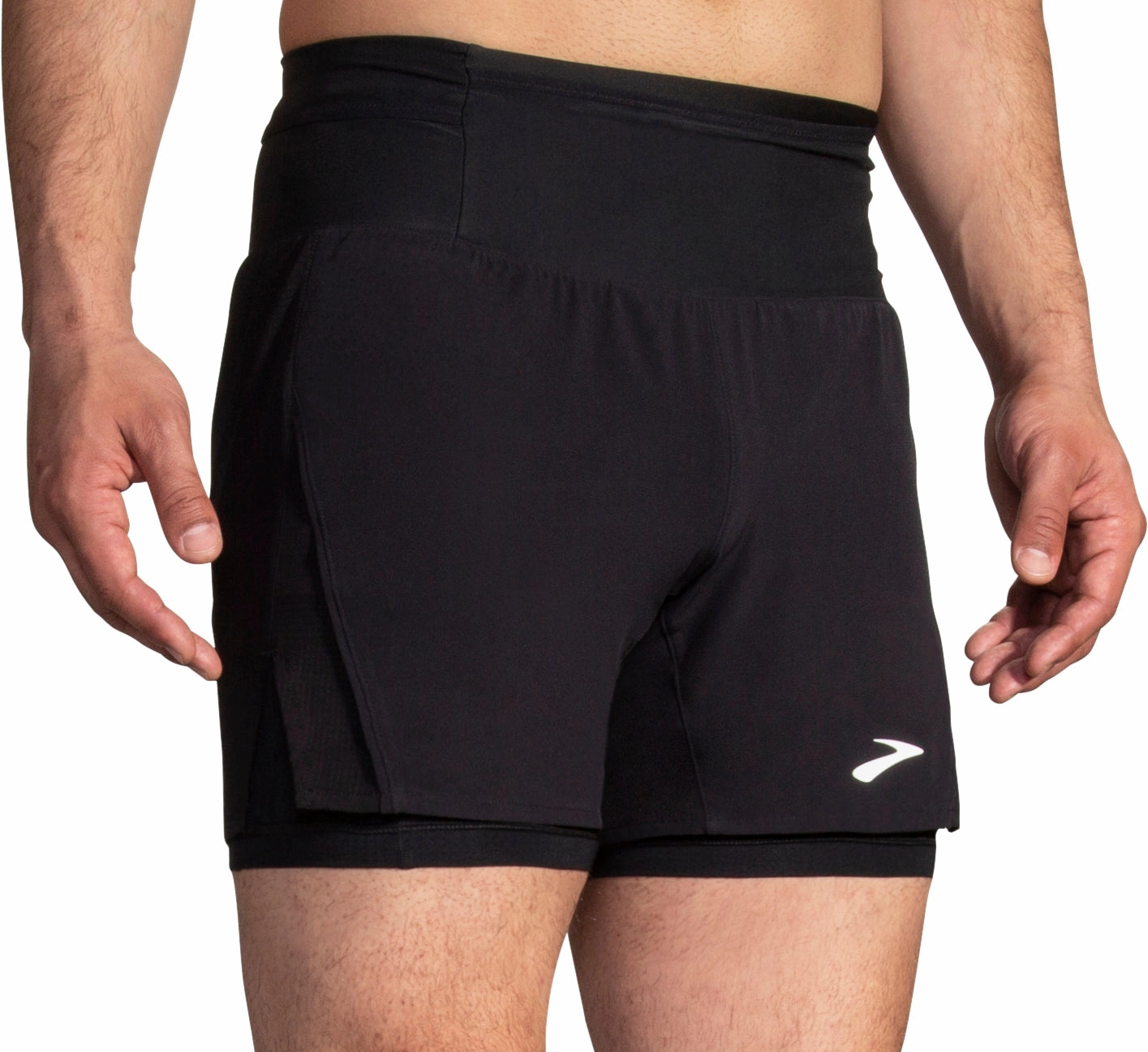 Flexible Movement Brooks 5 Inch High Point 2.0 2 In 1 Mens Running Shorts - Black