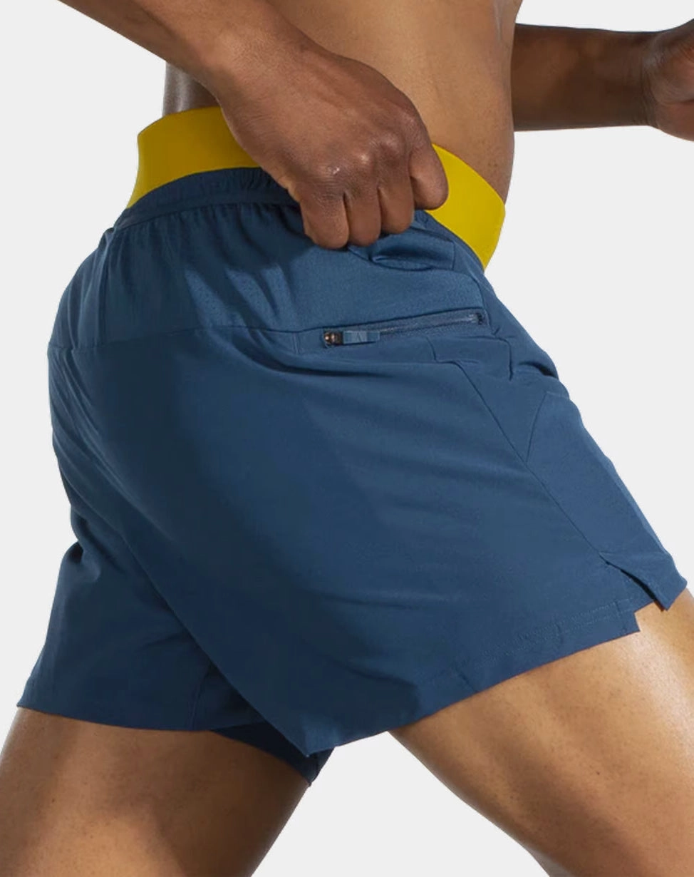 No Ride Up Technology Brooks 5 Inch Sherpa 2 In 1 Mens Running Shorts - Blue