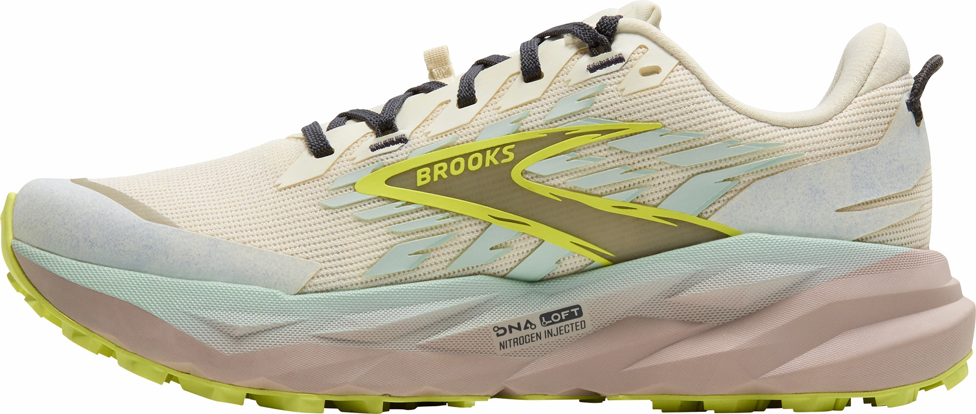 Brooks Cascadia 19 Womens Trail Running Shoes - Cream elastic lacing shoes