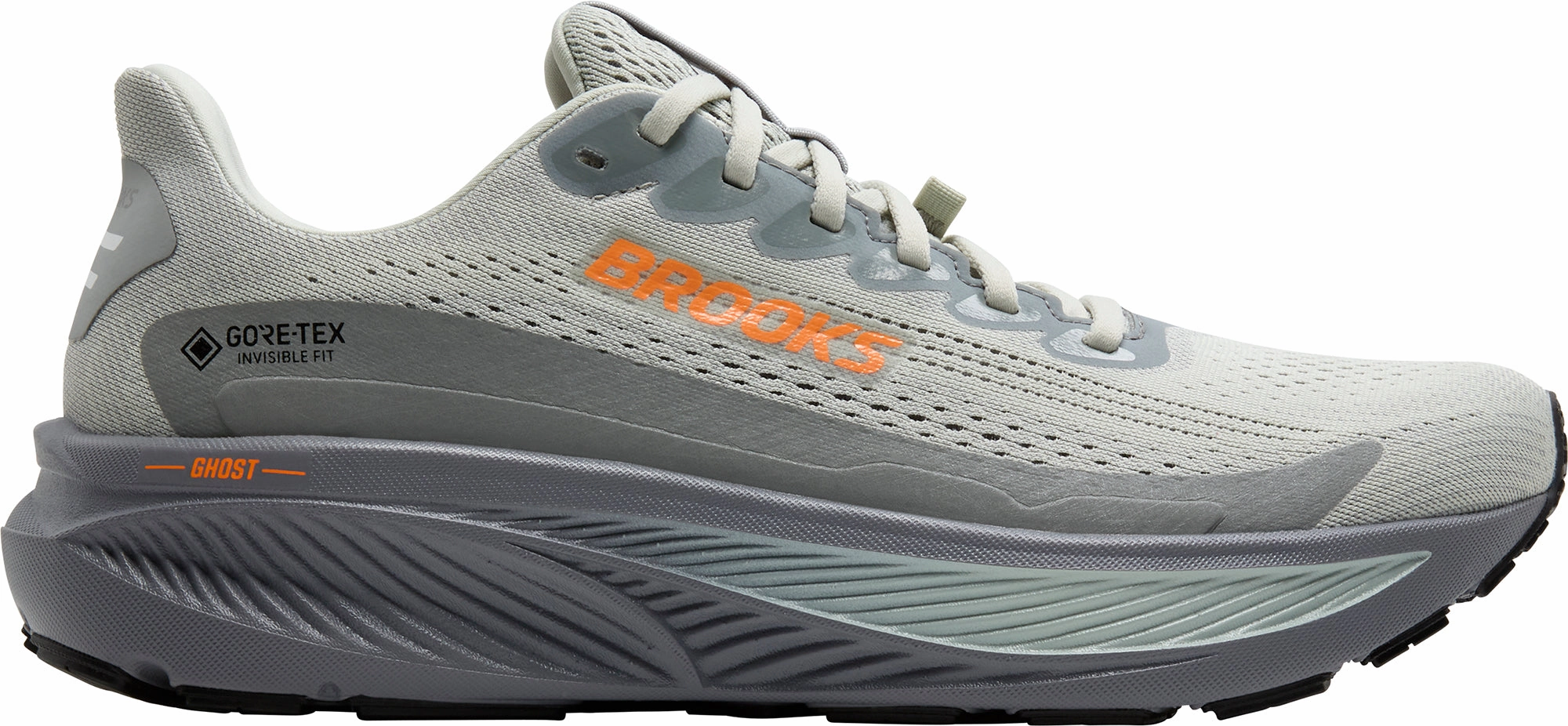 Sustainable Outsole Material Lean Structure Brooks Ghost 17 GORE-TEX Mens Running Shoes - Grey