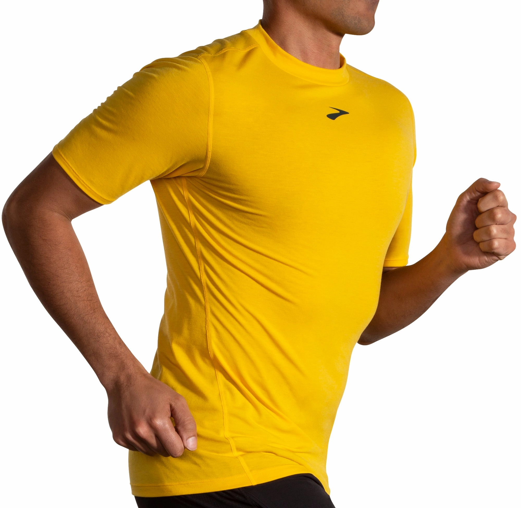 Lace trim Active Design Wear Brooks High Point Short Sleeve Mens Running Top - Yellow