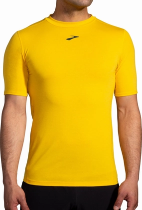 Brooks High Point Short Sleeve Mens Running Top - Yellow Comfy Casual