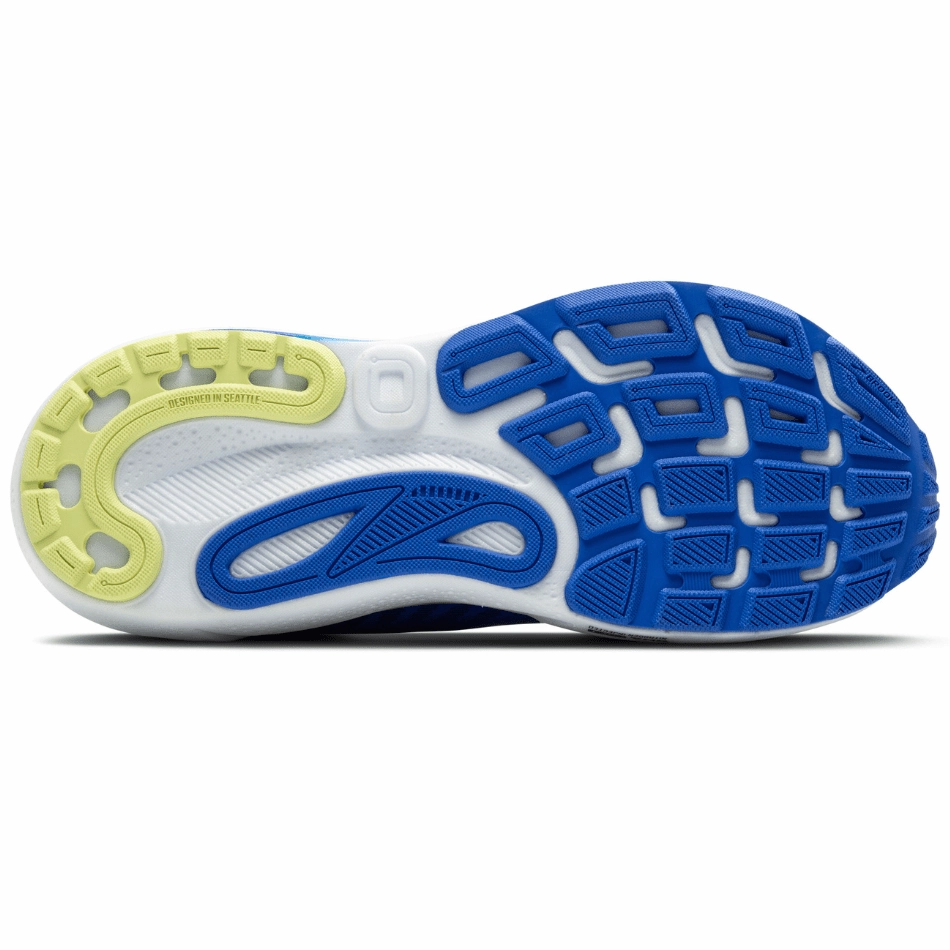 Brooks Men's Adrenaline GTS 24 Running Shoes 2E Width (Wide fit) in Cobalt/Neo Yellow/Peacoat SS25 Torsional Rigidity Frame tempo runs