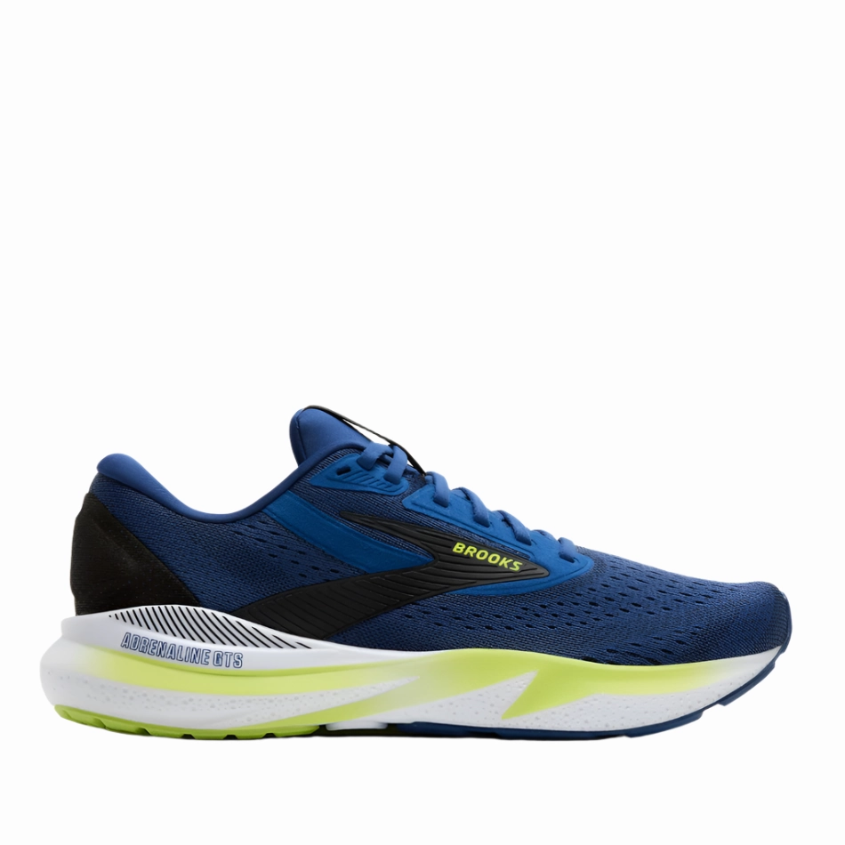 Stretchable Upper Material Brooks Men's Adrenaline GTS 24 Running Shoes in Navy Pony/Black/Acid Lime AW25