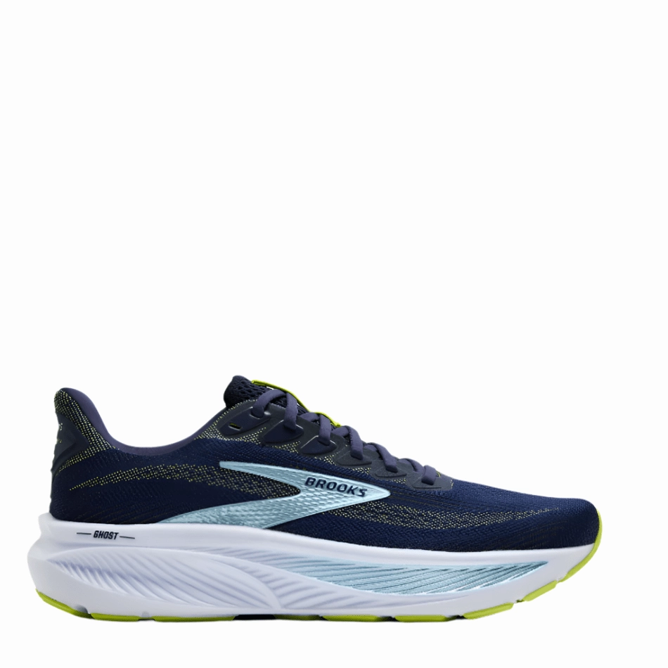 smooth - lining shoes Brooks Men's Ghost 17 2E Wide Fit Running Shoes in Peacoat/Lime/Blue AW25