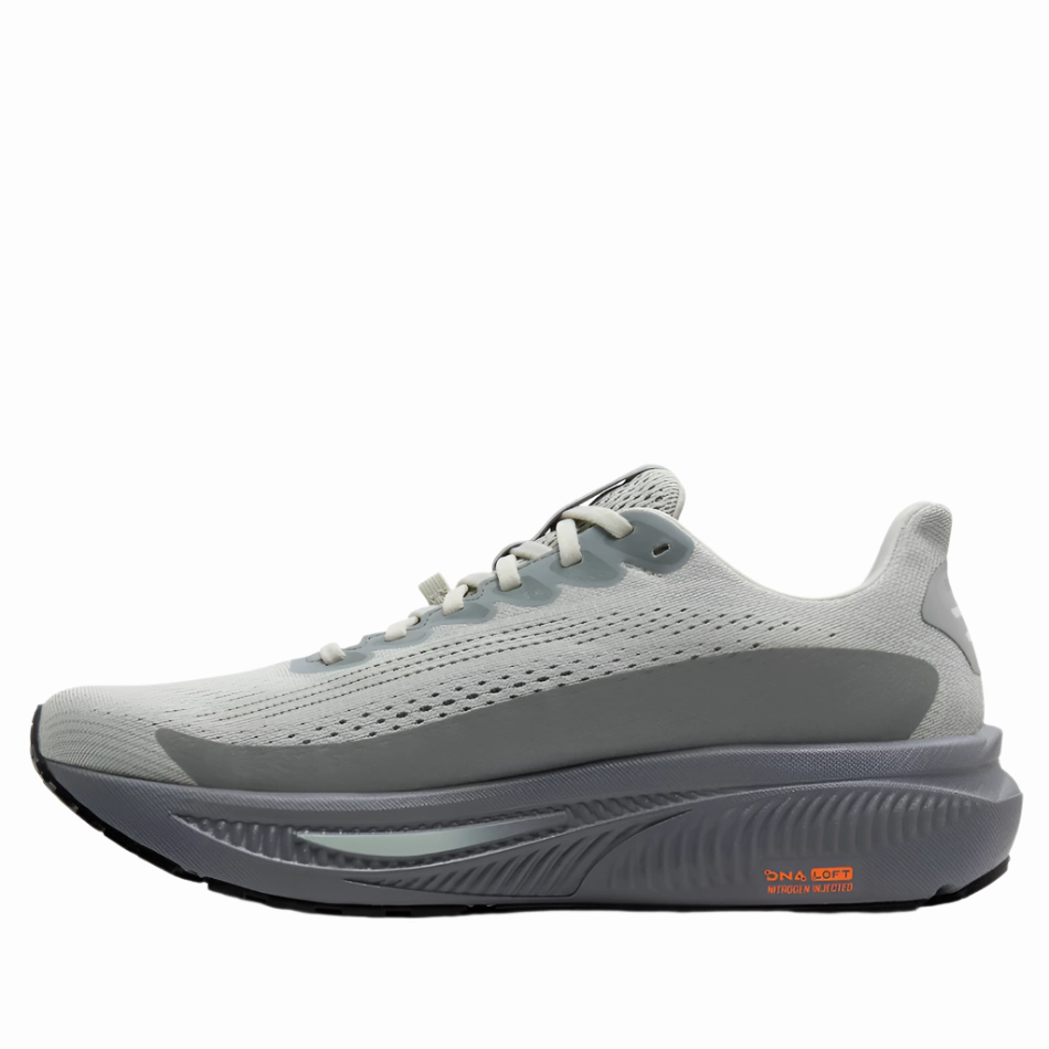 Cushioned heel cup Gusseted Tongue Design Brooks Men's Ghost 17 GTX Running Shoes in Smoke/Primer Grey/Orange AW25