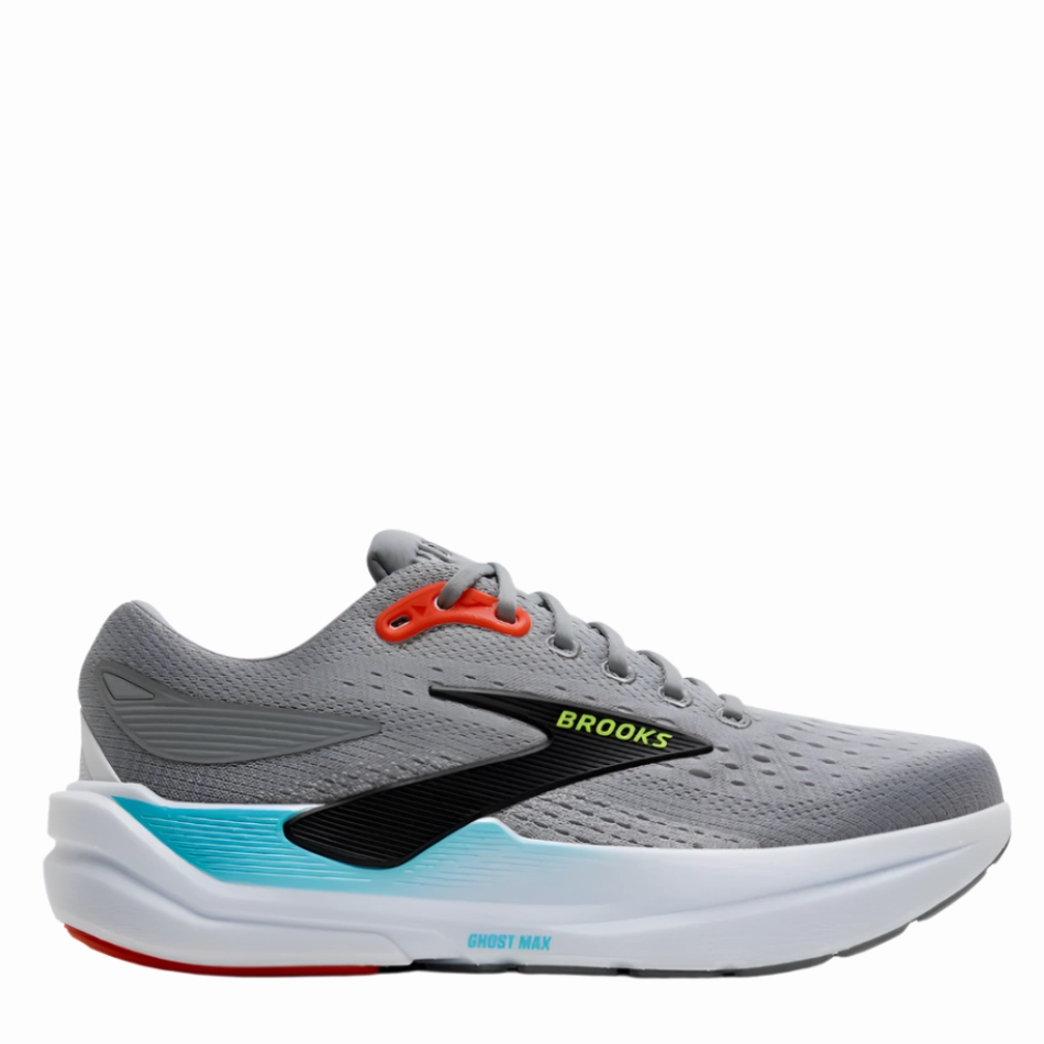 Brooks Men's Ghost Max 3 Running Shoes in Primer Grey/Antarctica/Red AW25 Comfort Footwear