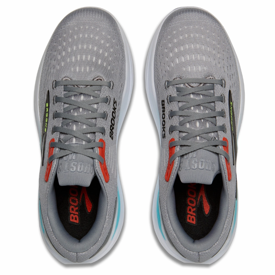 Cushioned Landing Zone Brooks Men's Ghost Max 3 Running Shoes in Primer Grey/Antarctica/Red AW25