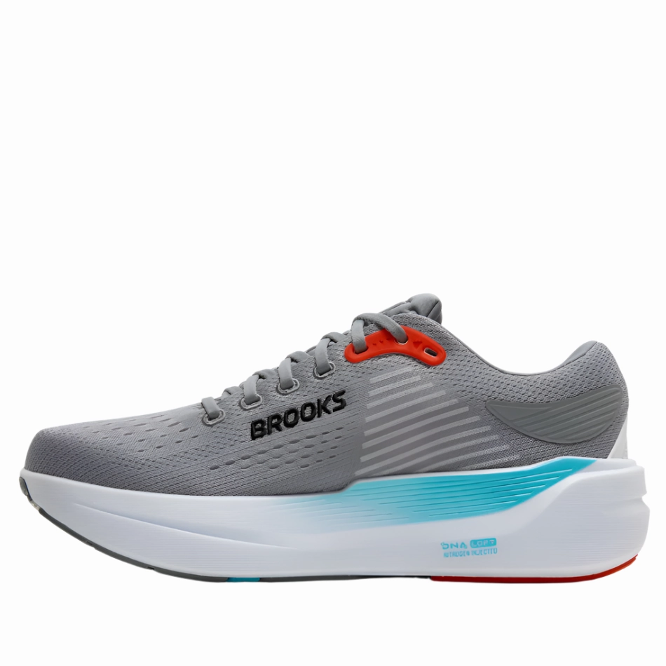 Brooks Men's Ghost Max 3 Running Shoes in Primer Grey/Antarctica/Red AW25 water - repellent upper shoes Anti - UV