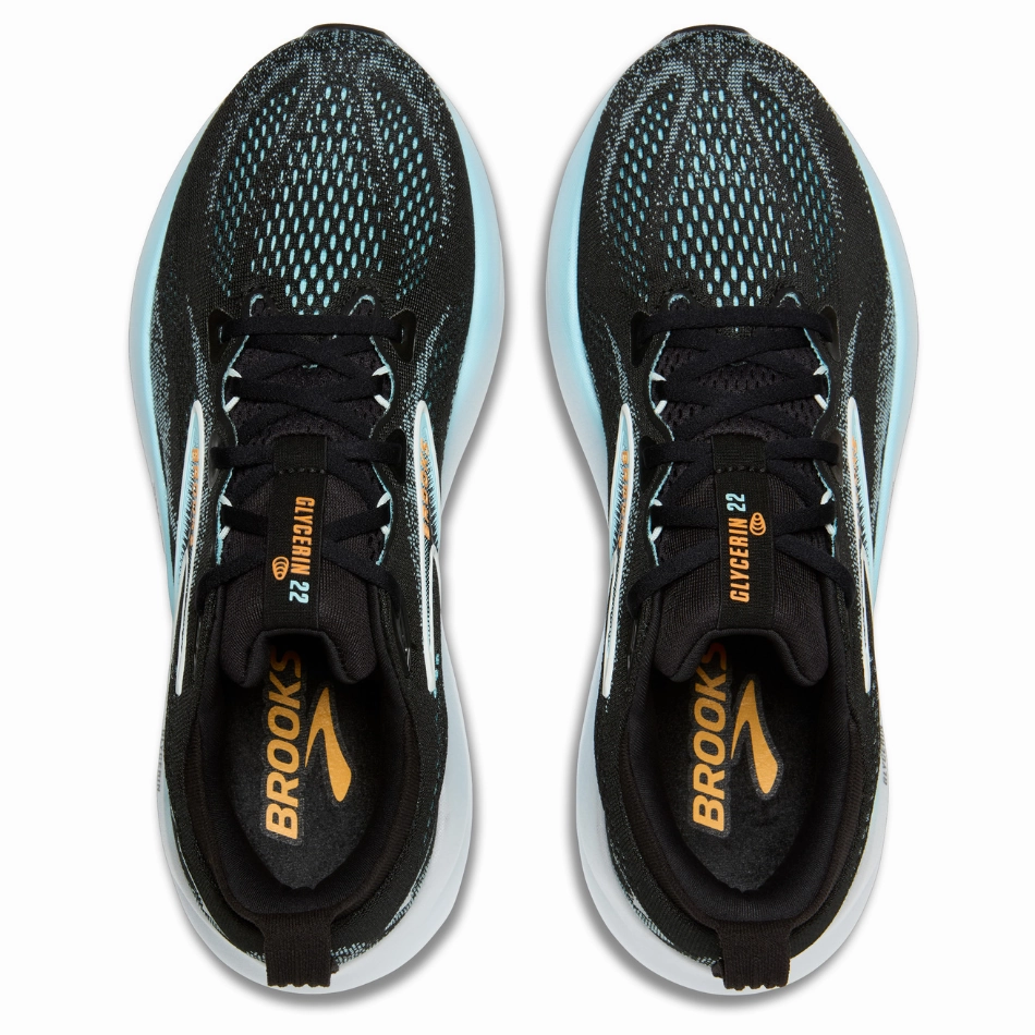 Brooks Men's Glycerin 22 Running Shoes in Black/Atomizer/Blazing Orange AW25 Multi Density Midsole Layers Thermoplastic Polyurethane Cage