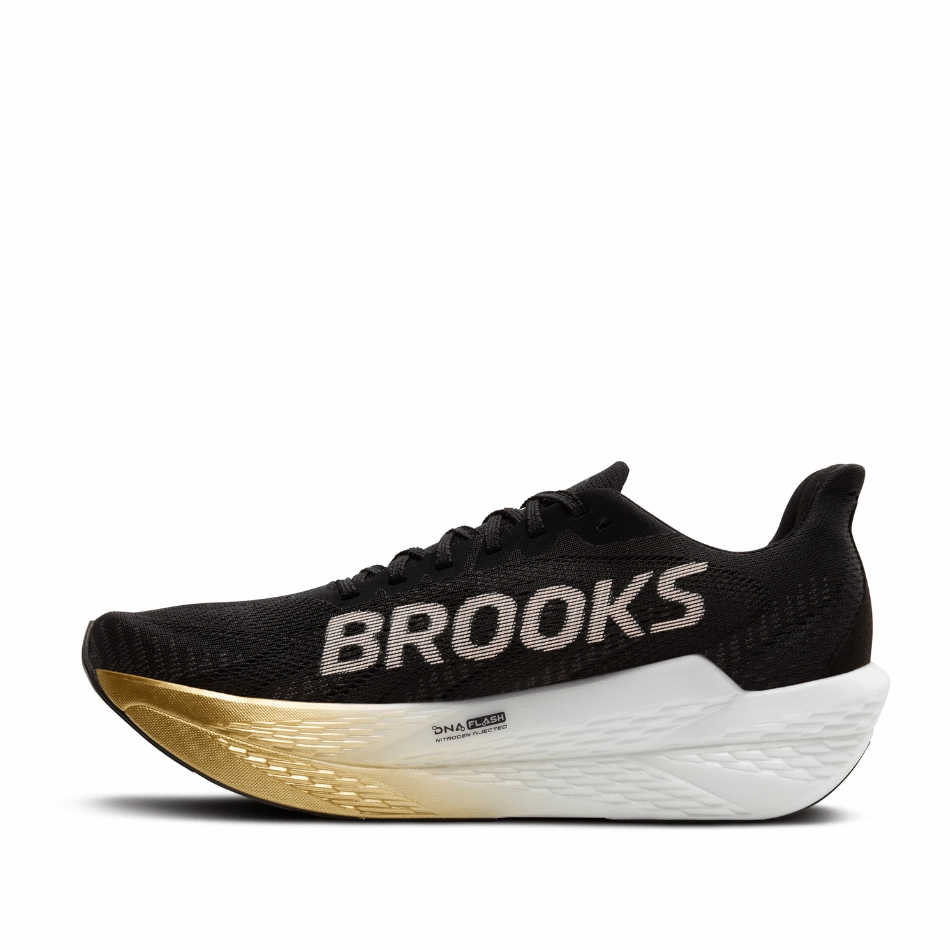Tread Stability flat - foot support shoes Brooks Men's Hyperion Max 2 Running Shoes in Black/Gold/Pink SS25