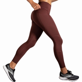 Brooks Method Womens 7/8 Running Tights - Red Four Way Stretch Fabric Athletic Shape