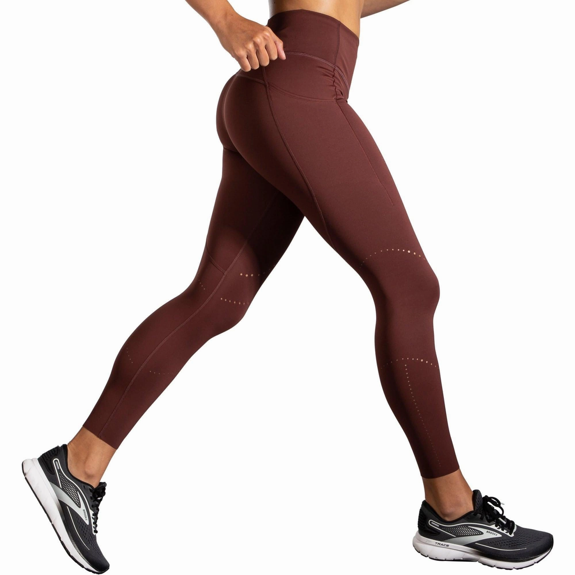 Brooks Method Womens 7/8 Running Tights - Red Four Way Stretch Fabric Athletic Shape