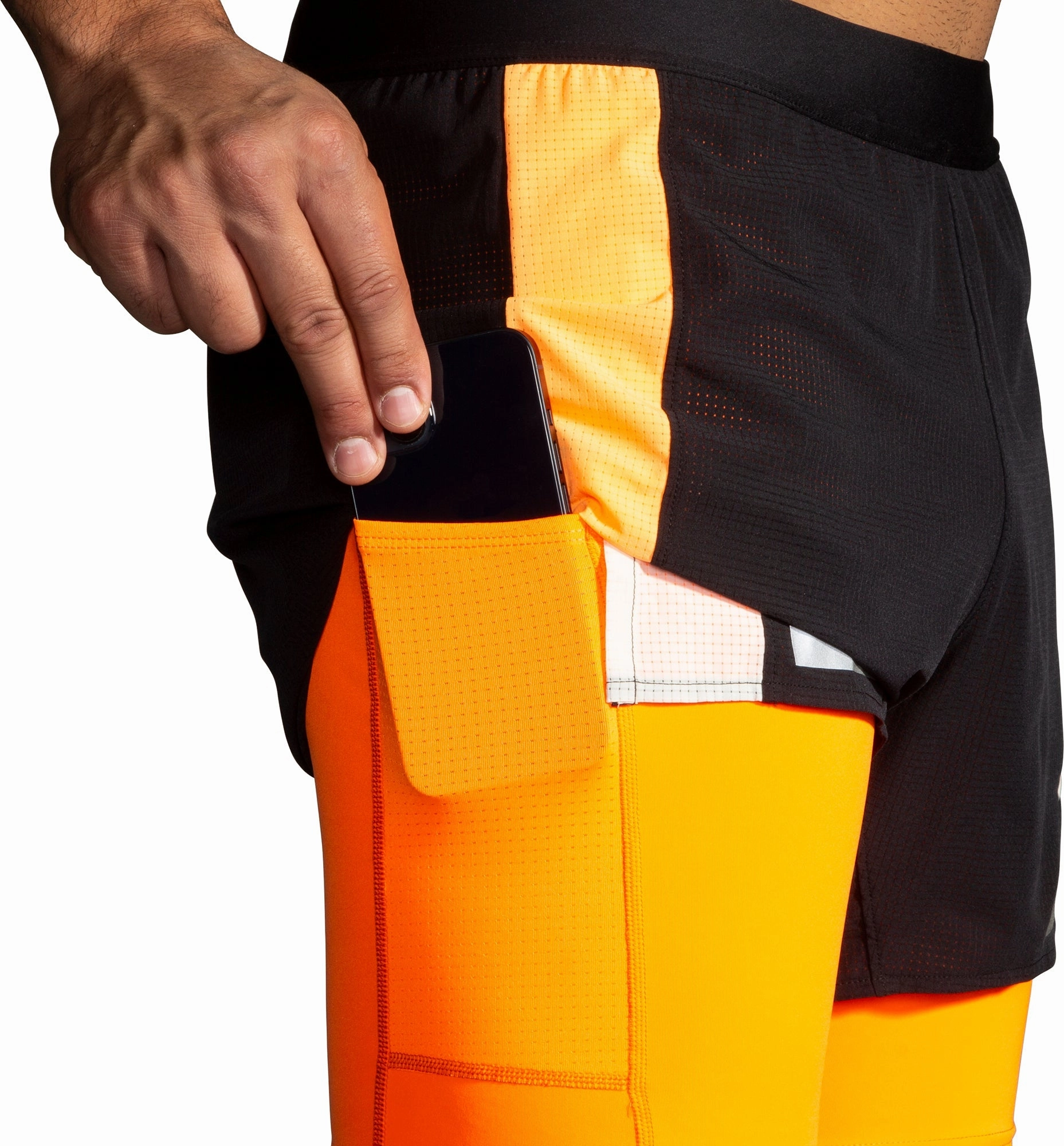 Brooks Run Visible 2.0 2 In 1 Mens Running Shorts - Black Ergonomic Contour Shape