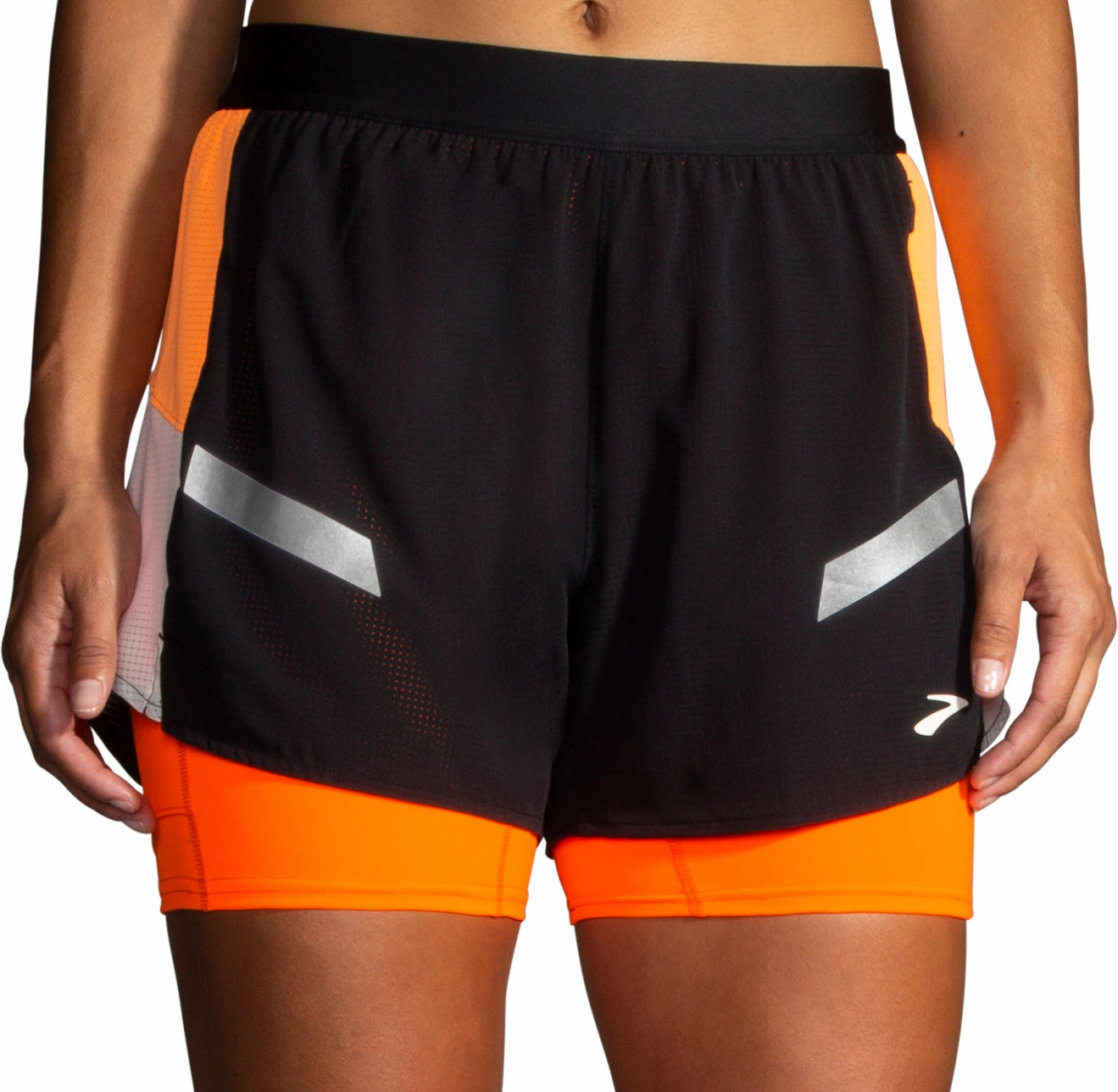 Adjustable Drawcord Brooks Run Visible 2.0 4 Inch 2 In 1 Womens Running Shorts - Black