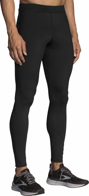 Brooks Source Mens Long Running Tights - Black Smooth Lining Technology For Teens Breathable Fabric