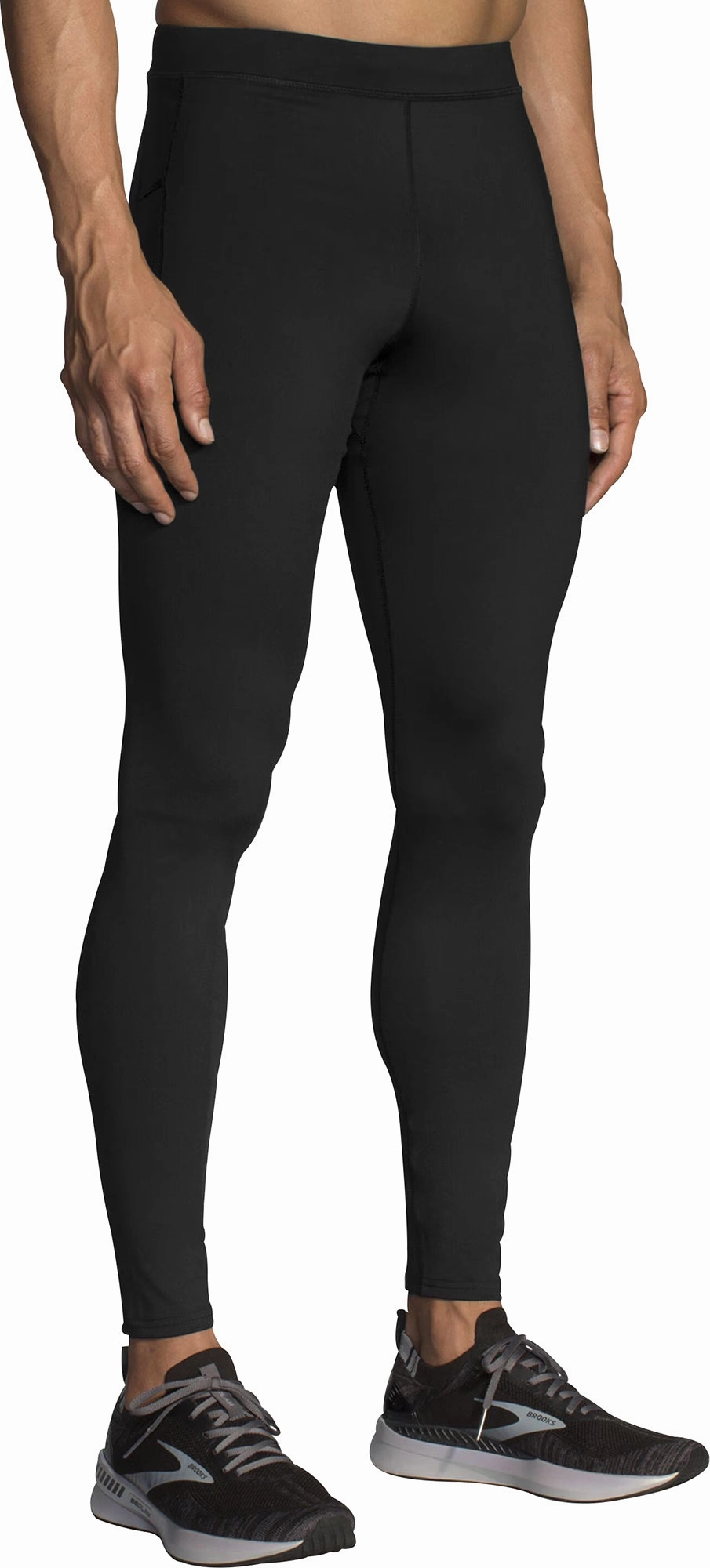 Brooks Source Mens Long Running Tights - Black Smooth Lining Technology For Teens Breathable Fabric