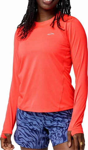Quick Release Button Design Brooks Sprint Free 3.0 Long Sleeve Womens Running Top - Red