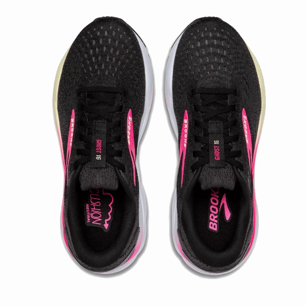 Brooks Women's Ghost 16 Running Shoes in Black/Pink/Yellow AW24 sports nutrition wedding - themed running shoes