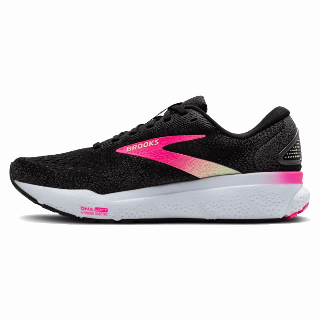 abstract - design shoes Brooks Women's Ghost 16 Running Shoes in Black/Pink/Yellow AW24