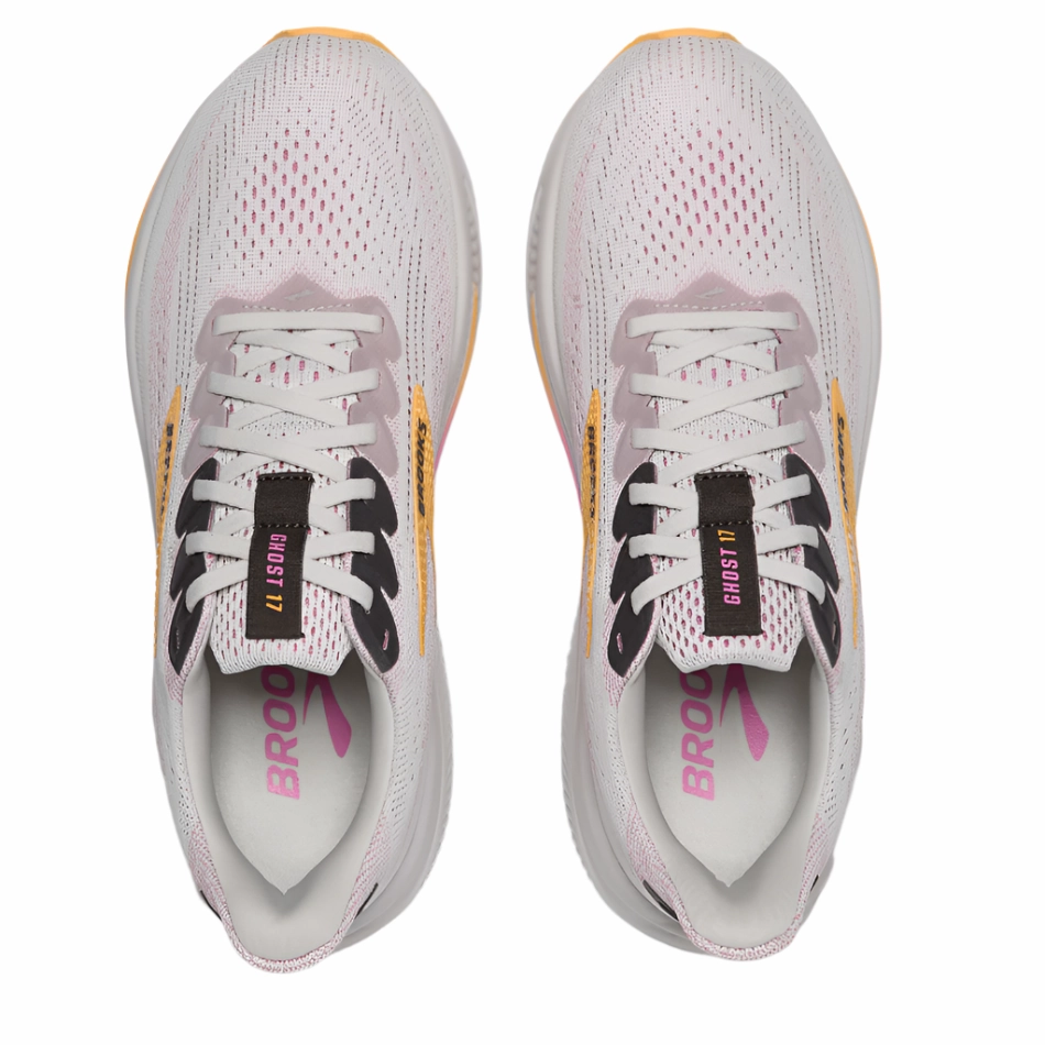 running in humid conditions Rainy Weather Running Brooks Women's Ghost 17 Running Shoes in Oyster/Apricot/Pink AW25