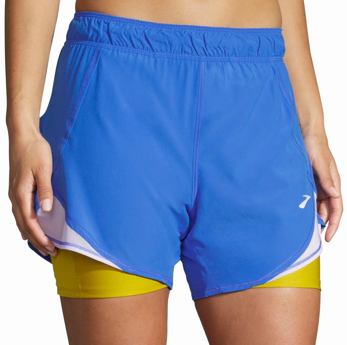 Flexible Material Secure Pocket Zippers Brooks 5 Inch Chaser 2 In 1 Womens Running Shorts - Blue
