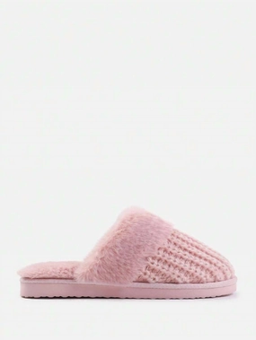 Breathability Feature Women's Knitted Snug Faux Fur Slippers In Pink