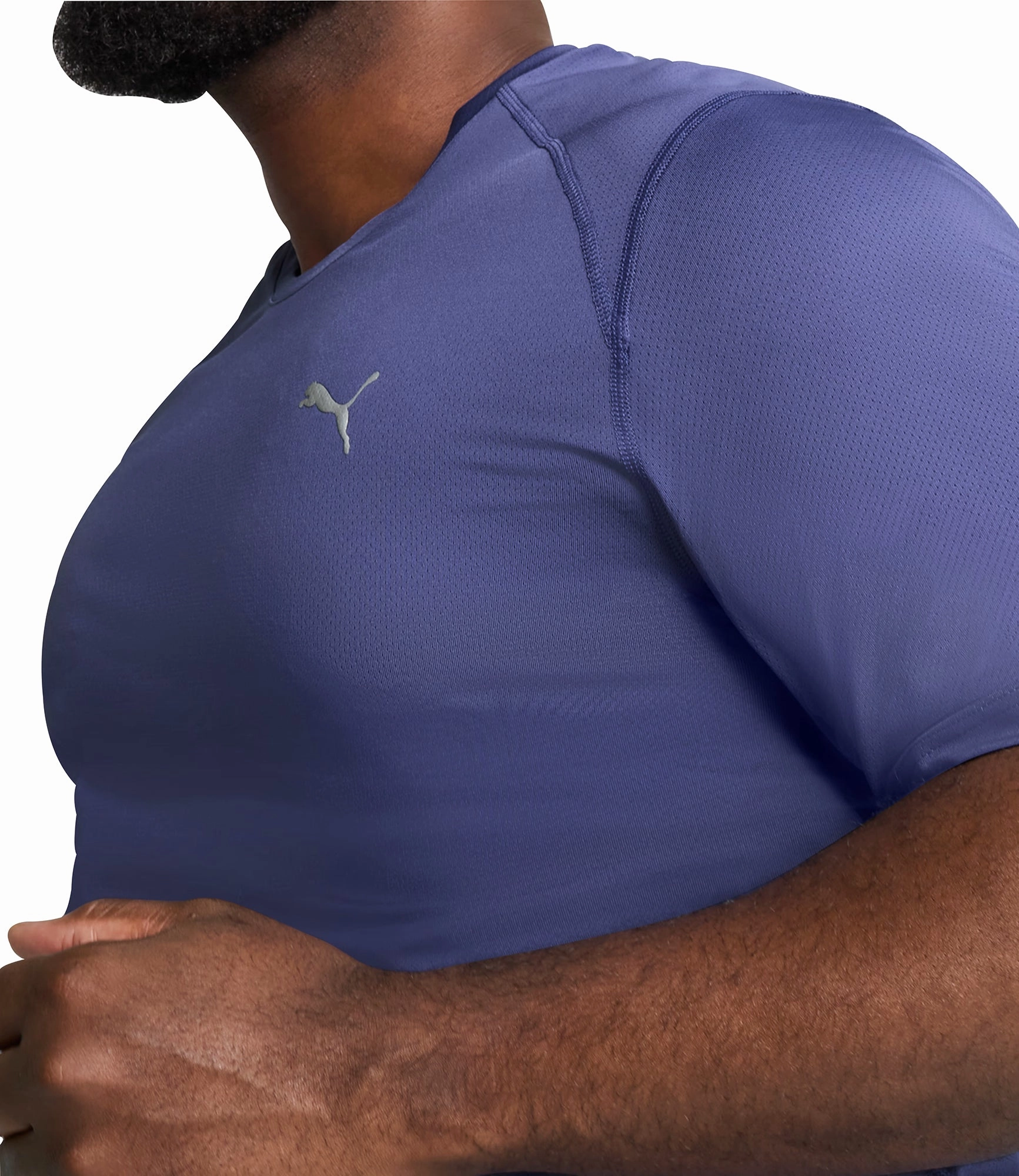 Puma Mesh Graphic Short Sleeve Mens Running Top - Blue Minimal Design Comfort and Fit