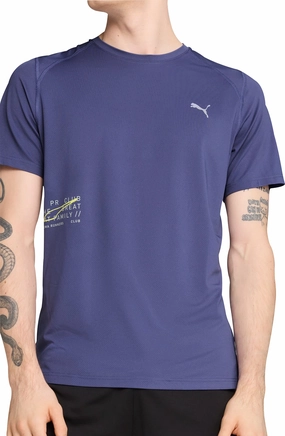 Quick Dry Fabric All-Season Comfort Wear Puma Mesh Graphic Short Sleeve Mens Running Top - Blue