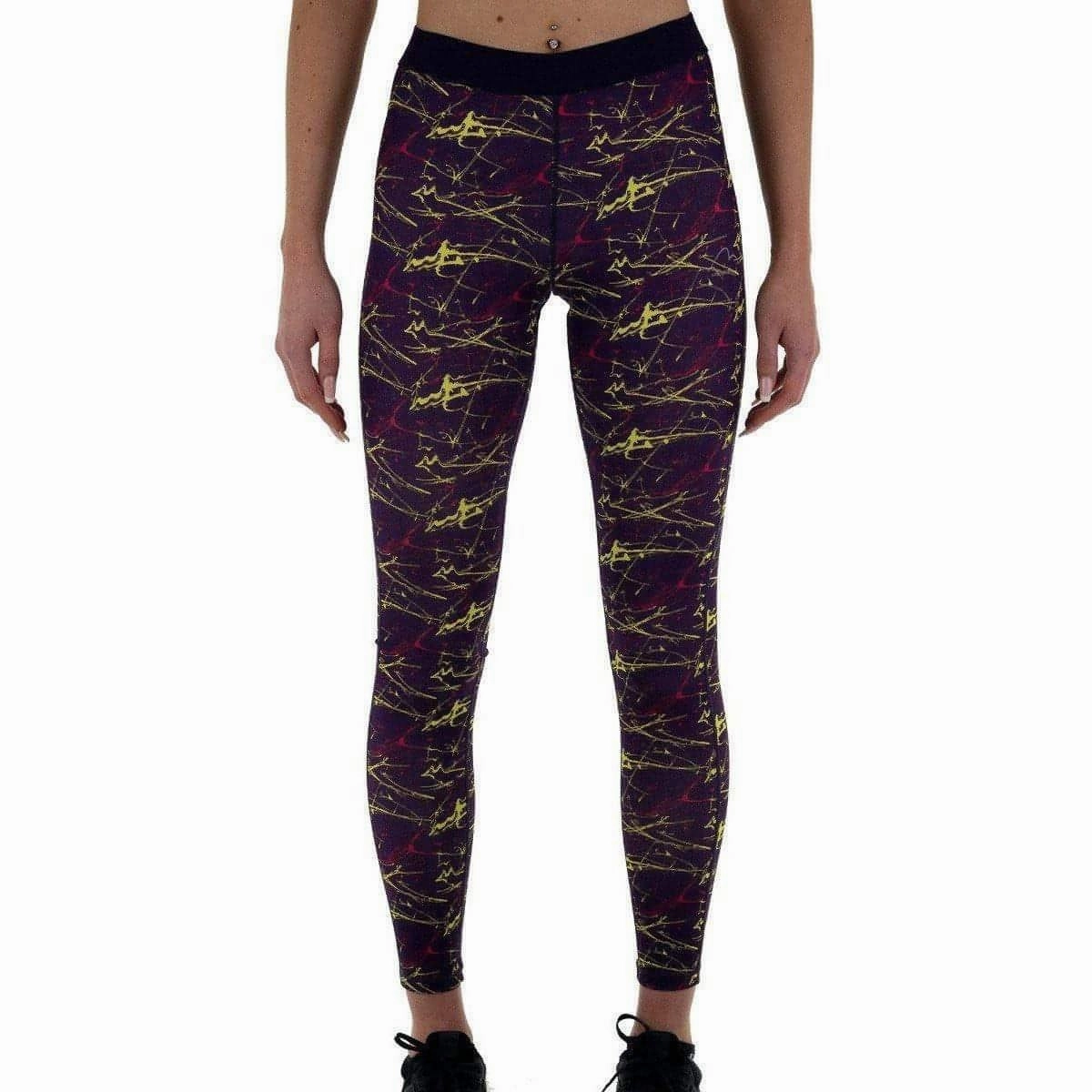 More Mile Go For It Printed Womens Long Running Tights - Purple Feel Good